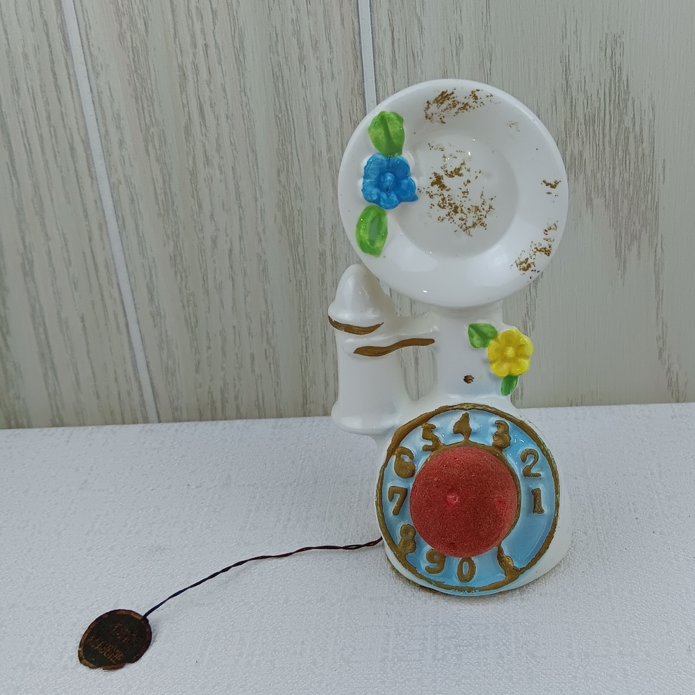 VTG Telephone Sewing Caddy with Working Tape Measure porcelain decor sewing rm.